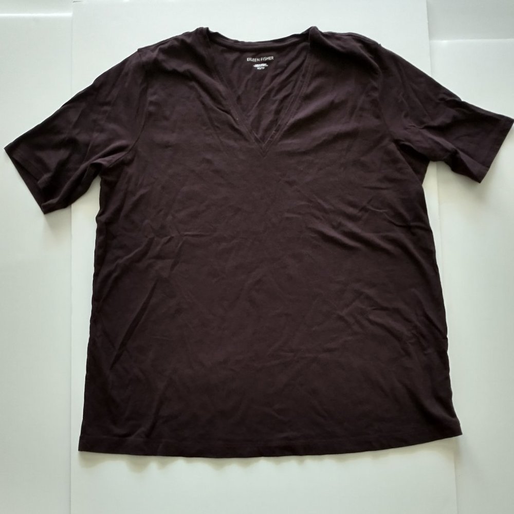 Eileen Fisher Cotton V-neck Top in Cassis